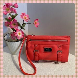 Nicole Miller Vibrant Coral Wristlet~‎ Ideal for on the go ~